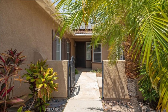 31460 Tulette Ln, Winchester, CA 92596 - view of exterior entry with stucco siding and a gate