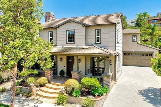 3522 Camino Cereza, Carlsbad, CA 92009 - view of front of house featuring a porch, driveway, and a chimney