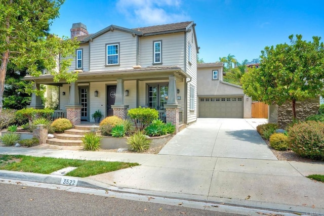 3522 Camino Cereza, Carlsbad, CA 92009 - view of front of home with covered porch and a chimney