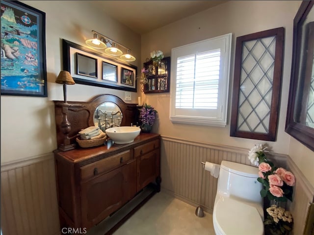 405 Waterview, Playa Del Rey, CA 90293 - bathroom featuring a wainscoted wall, vanity, and toilet