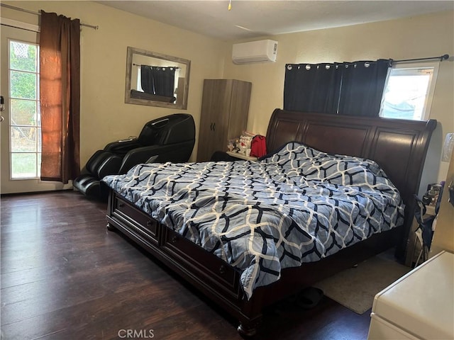 19549 Schoolcraft St, Reseda, CA 91335 - bedroom with a wall mounted AC, multiple windows, and wood finished floors