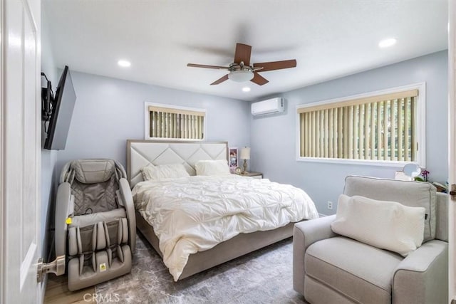 19921 Rambling Rd, Covina, CA 91724 - bedroom with a wall mounted AC, recessed lighting, and a ceiling fan