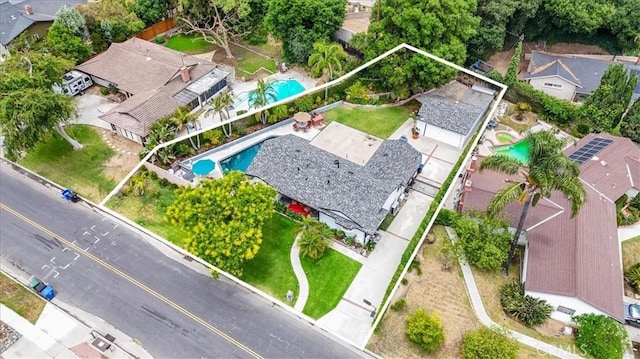 19921 Rambling Rd, Covina, CA 91724 - aerial view of property and surrounding area with a pool area and property parcel outlined