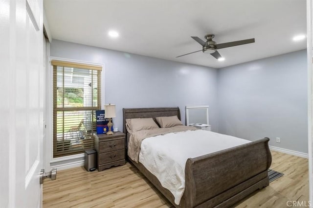 19921 Rambling Rd, Covina, CA 91724 - bedroom with light wood-style flooring, baseboards, recessed lighting, and ceiling fan