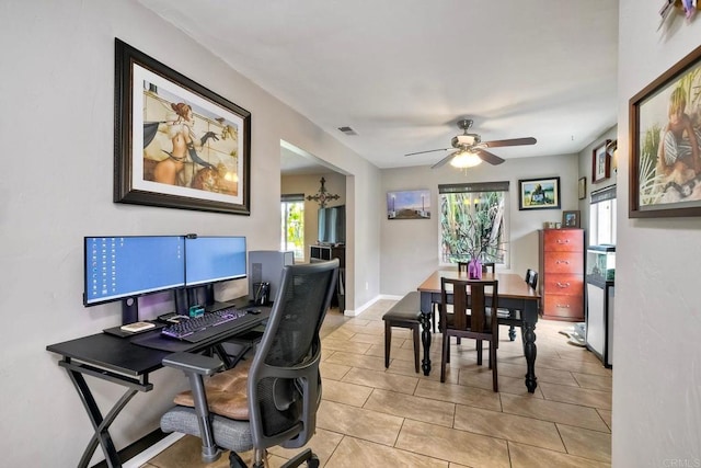 118 W 11th Ave, Escondido, CA 92025 - home office featuring ceiling fan, light tile patterned floors, and baseboards