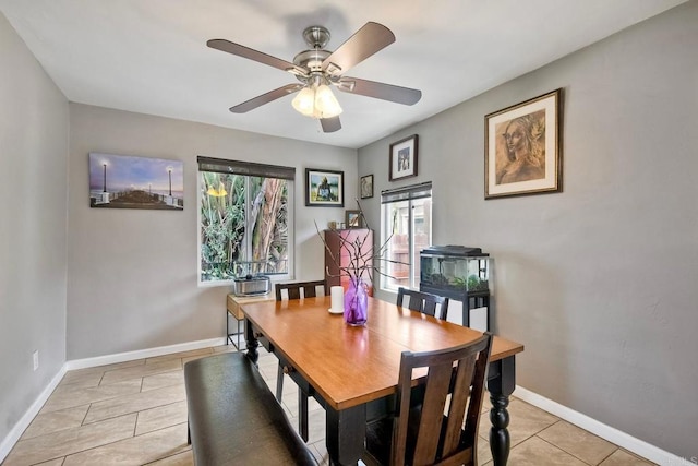 118 W 11th Ave, Escondido, CA 92025 - dining space featuring light tile patterned floors, ceiling fan, and baseboards