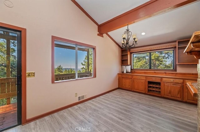 26745 Hopkins Rd, Idyllwild, CA 92549 - unfurnished office featuring light wood-style floors, baseboards, and a chandelier