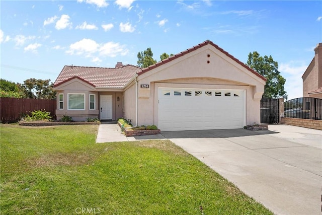 1214 Mallorca St, Upland, CA 91784 - view of front of home with driveway, stucco siding, a tile roof, a garage, and a gate
