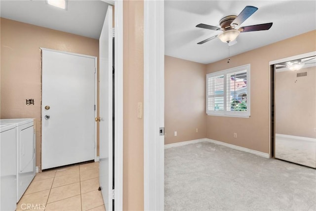 1214 Mallorca St, Upland, CA 91784 - unfurnished bedroom with washer and dryer, ceiling fan, baseboards, a closet, and light carpet
