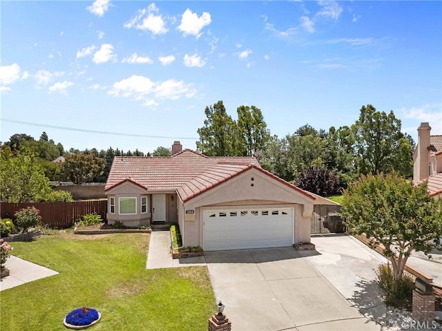 1214 Mallorca St, Upland, CA 91784 - ranch-style home featuring concrete driveway, a tiled roof, stucco siding, and an attached garage