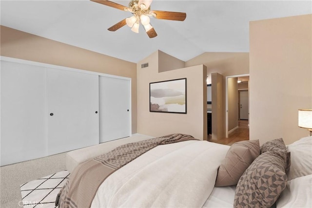 1214 Mallorca St, Upland, CA 91784 - bedroom featuring lofted ceiling, a closet, a ceiling fan, and carpet