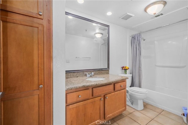 1023 Vista Del Cerro Dr Unit 205, Corona, CA 92879 - full bathroom with vanity, tile patterned floors, toilet, and shower / bathtub combination with curtain