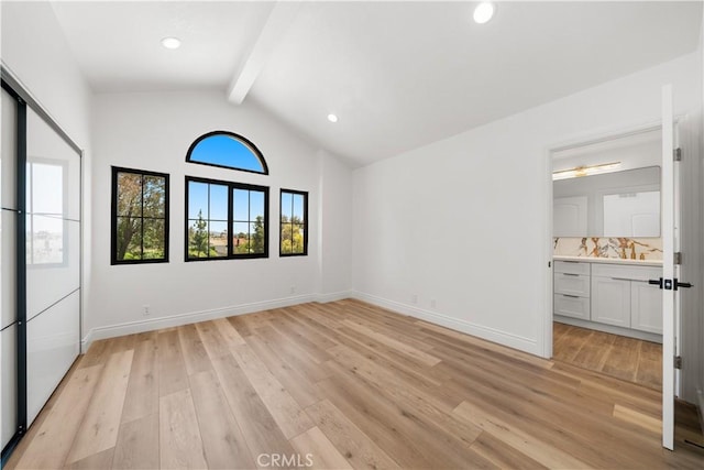 22011 La Puente Rd, Walnut, CA 91789 - unfurnished bedroom with light wood-style flooring, baseboards, ensuite bath, and recessed lighting