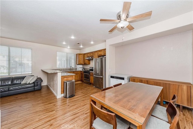 4536 Montecito Dr, La Palma, CA 90623 - dining room with light wood-style flooring, a ceiling fan, and recessed lighting