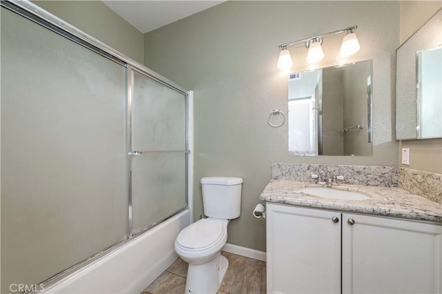 4536 Montecito Dr, La Palma, CA 90623 - full bath featuring vanity, toilet, combined bath / shower with glass door, tile patterned floors, and baseboards