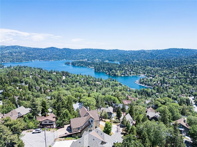 27638 St Bernard Ln, Lake Arrowhead, CA 92352 - aerial perspective of suburban area with a heavily wooded area and a large body of water