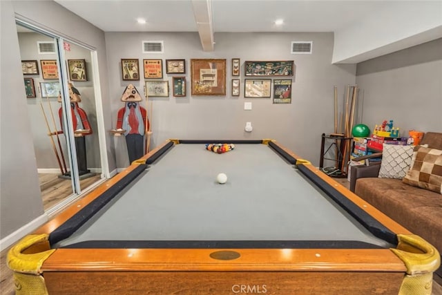 27638 St Bernard Ln, Lake Arrowhead, CA 92352 - playroom with pool table, recessed lighting, and beam ceiling