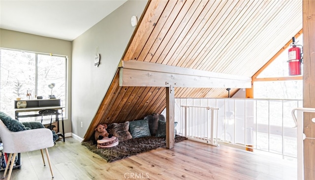 27638 St Bernard Ln, Lake Arrowhead, CA 92352 - living area with wood finished floors and vaulted ceiling