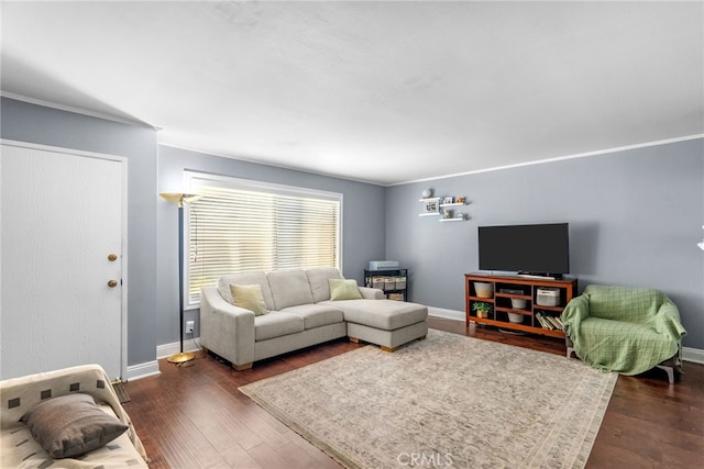 5463 Newcastle Ave Unit 8, Encino, CA 91316 - living area featuring dark wood-type flooring, baseboards, and crown molding