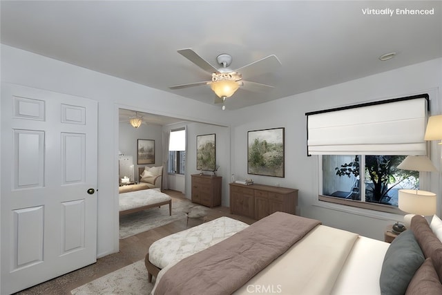 18269 Laurel View Dr, Yorba Linda, CA 92886 - bedroom with ceiling fan and wood finished floors