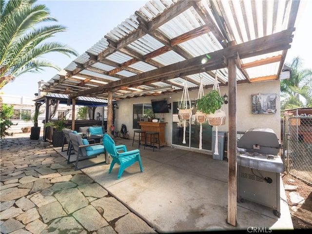 1173 Conestoga St, Corona, CA 92881 - view of patio featuring a pergola, an outdoor living space, and grilling area