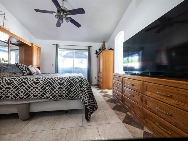 1173 Conestoga St, Corona, CA 92881 - bedroom with vaulted ceiling, access to exterior, arched walkways, and a ceiling fan