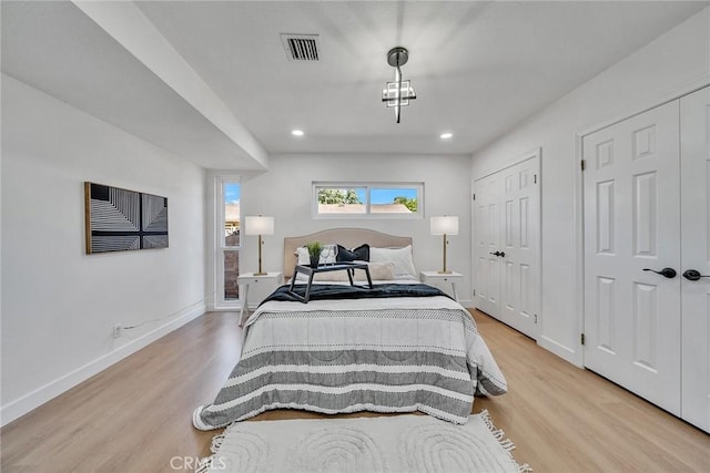 1321 S 8th Ave, Arcadia, CA 91006 - bedroom with light wood-type flooring, multiple closets, baseboards, and recessed lighting
