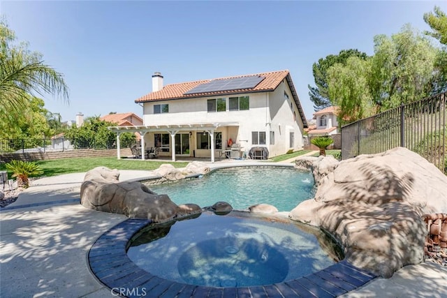 20128 Cavern Ct, Saugus, CA 91390 - view of pool featuring a fenced backyard, a pool with connected hot tub, and a patio area