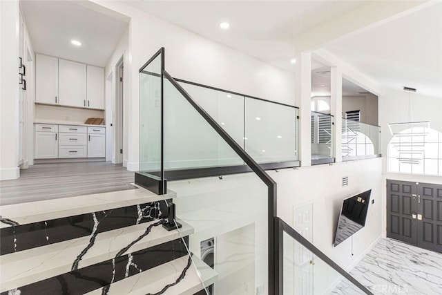 20128 Cavern Ct, Saugus, CA 91390 - stairs with recessed lighting and marble finish flooring