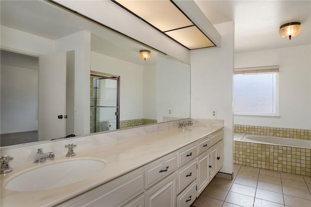 3016 Daphney Ct, Simi Valley, CA 93063 - bathroom featuring double vanity, a bath, and tile patterned floors