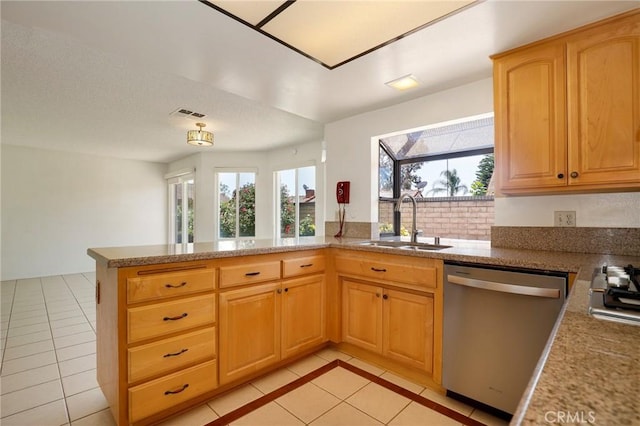 3016 Daphney Ct, Simi Valley, CA 93063 - kitchen with appliances with stainless steel finishes, light tile patterned flooring, a peninsula, and light stone countertops