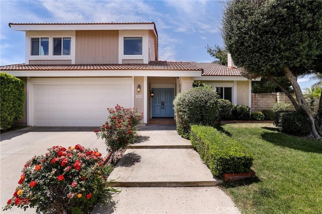3016 Daphney Ct, Simi Valley, CA 93063 - view of front facade with driveway, a garage, a front lawn, and a tiled roof