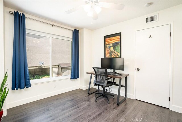 4201 W 5th St Unit 218, Santa Ana, CA 92703 - office area featuring wood finished floors, baseboards, and ceiling fan