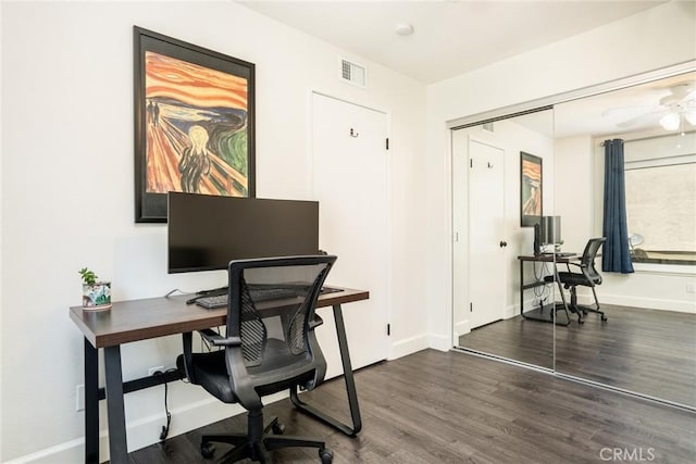 4201 W 5th St Unit 218, Santa Ana, CA 92703 - office with dark wood-type flooring, ceiling fan, and baseboards