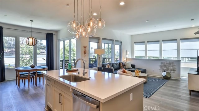 1207 Doheny Way, Dana Point, CA 92629 - kitchen featuring stainless steel dishwasher, healthy amount of natural light, light wood finished floors, and recessed lighting