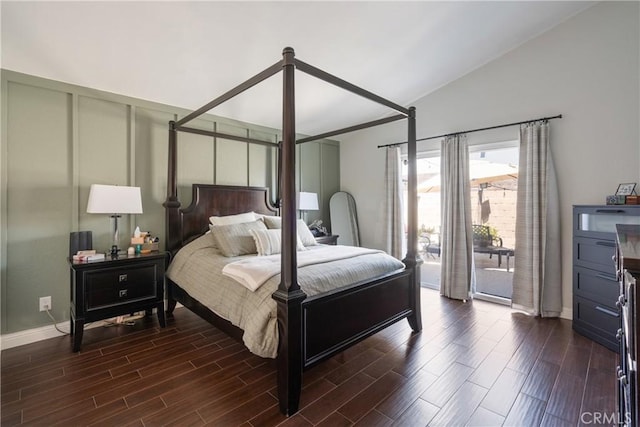 2355 S Pinehurst Pl, Ontario, CA 91761 - bedroom featuring access to outside, wood finished floors, vaulted ceiling, and baseboards