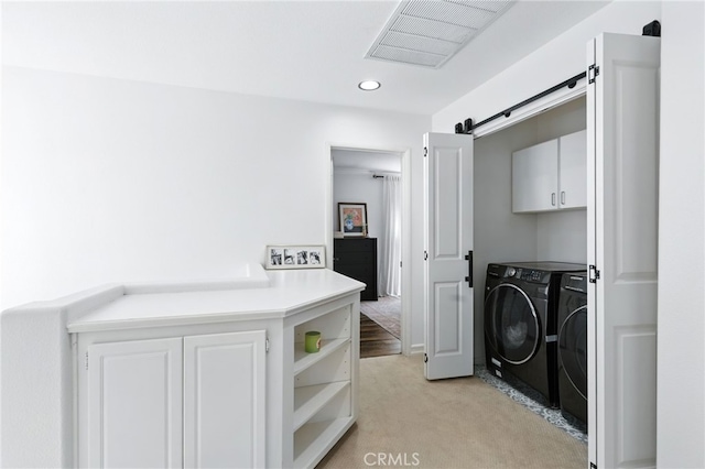 3 Bluff Cove Dr, Aliso Viejo, CA 92656 - laundry room featuring independent washer and dryer, cabinet space, light colored carpet, and recessed lighting
