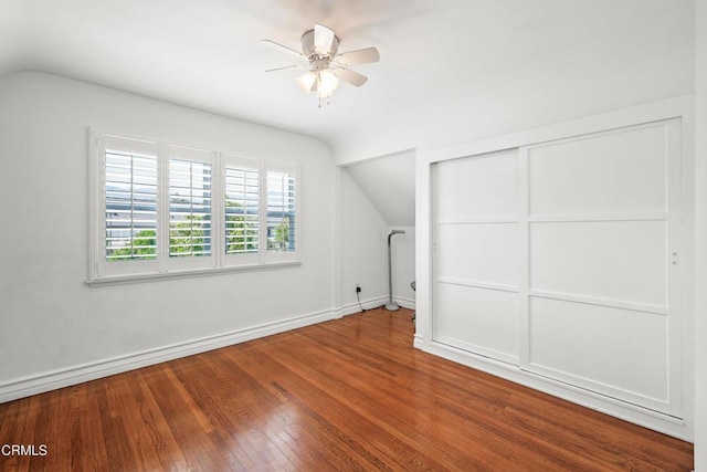 829 E Ada Ave, Glendora, CA 91741 - additional living space with vaulted ceiling, hardwood / wood-style flooring, ceiling fan, and baseboards