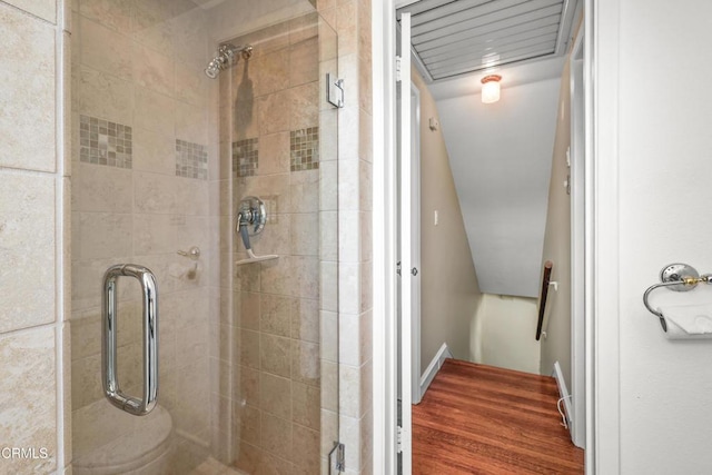 829 E Ada Ave, Glendora, CA 91741 - bathroom featuring a shower stall and wood finished floors
