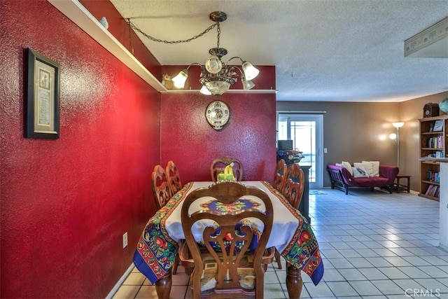 3012 Homer Cir, Jurupa Valley, CA 91752 - dining room with tile patterned flooring, a chandelier, a textured ceiling, and a textured wall