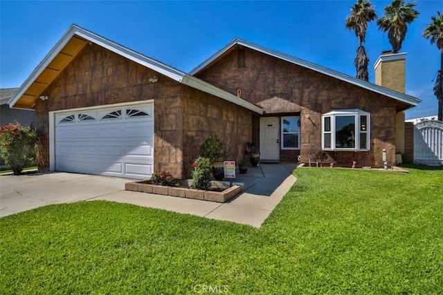 3012 Homer Cir, Jurupa Valley, CA 91752 - view of front facade with a chimney, a garage, concrete driveway, and a front yard