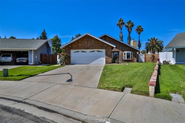 3012 Homer Cir, Jurupa Valley, CA 91752 - ranch-style house with an attached garage, driveway, a chimney, and a gate