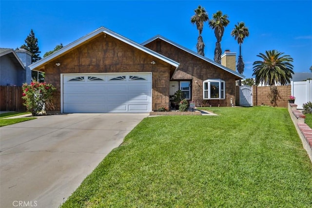 3012 Homer Cir, Jurupa Valley, CA 91752 - ranch-style house featuring a chimney, an attached garage, driveway, and a gate