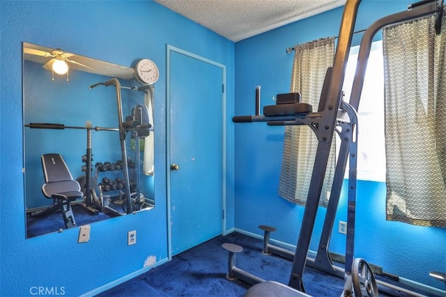 3012 Homer Cir, Jurupa Valley, CA 91752 - exercise room featuring a textured ceiling, carpet floors, and ceiling fan