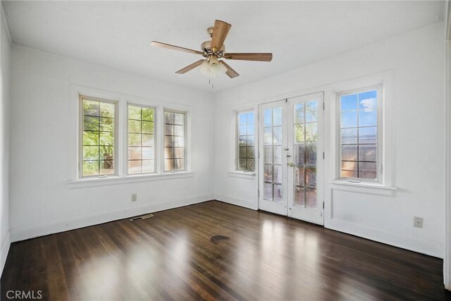 915 Poplar St, Chico, CA 95928 - unfurnished room featuring dark wood-style floors, a ceiling fan, and french doors