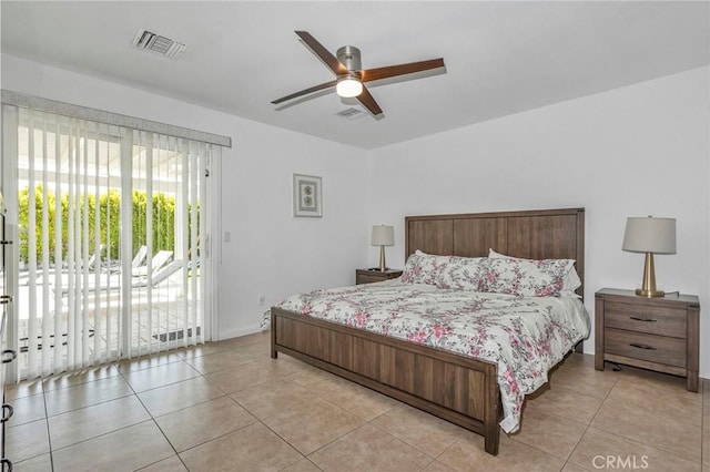 2230 N Volturno Rd, Palm Springs, CA 92262 - bedroom featuring access to exterior, light tile patterned floors, baseboards, and a ceiling fan