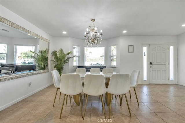 2230 N Volturno Rd, Palm Springs, CA 92262 - dining room featuring light tile patterned floors, a chandelier, plenty of natural light, and recessed lighting