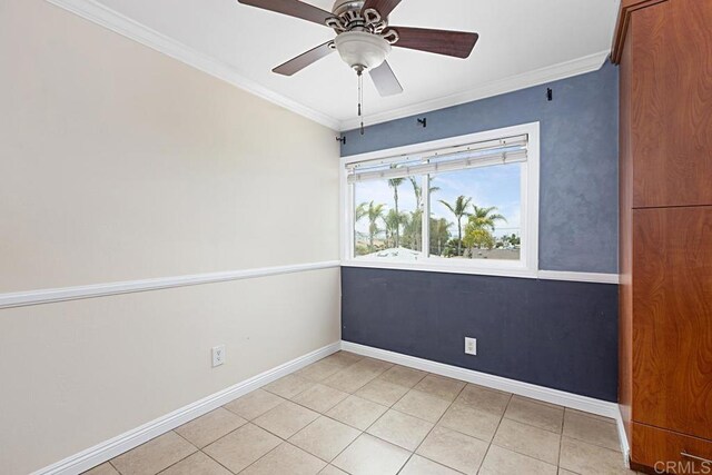 575 7th St # 203, Imperial Beach, CA 91932 - unfurnished room featuring baseboards, crown molding, ceiling fan, and light tile patterned floors