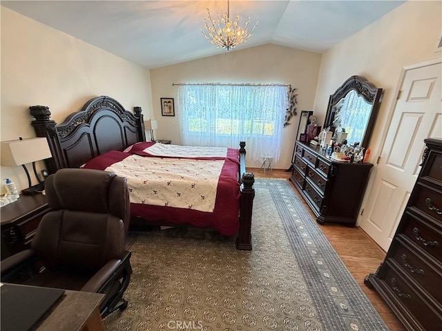 8730 Twin Trails Dr, San Diego, CA 92129 - bedroom with lofted ceiling and a chandelier