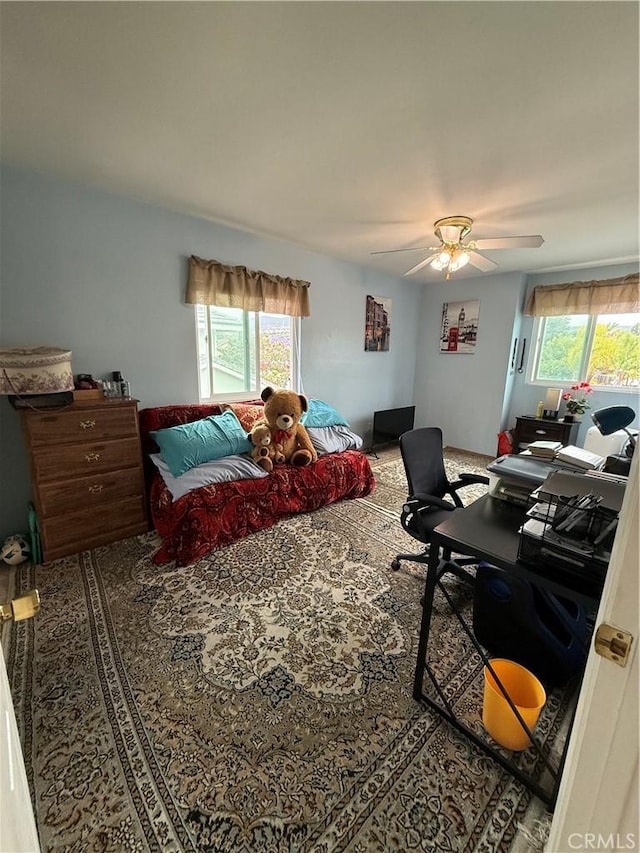 8730 Twin Trails Dr, San Diego, CA 92129 - bedroom with multiple windows, ceiling fan, and wood finished floors